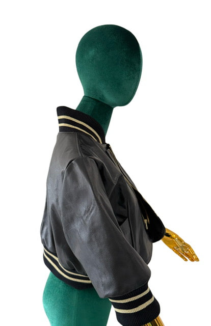 Black Women Bomber Jacket Real Leather