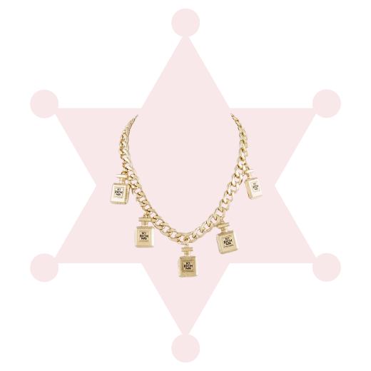 GOLD PERFUME BOTTLE CHARM NECKLACE SET