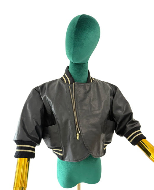 Black Women Bomber Jacket Real Leather