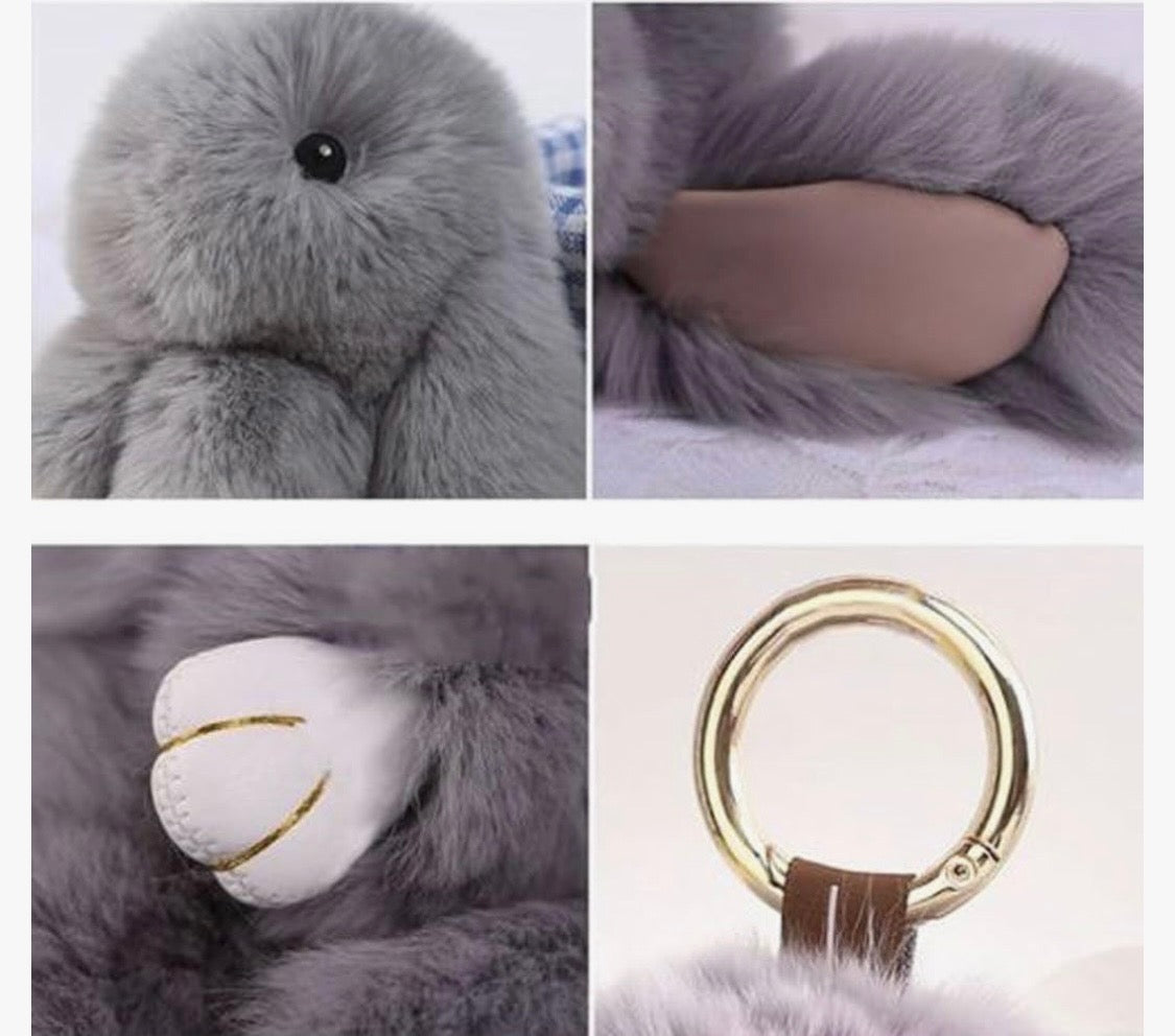 Bunny Keychain Soft Cute Rex Rabbit Fur Keychain