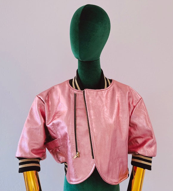 Pink Women Bomber Jacket Real Leather
