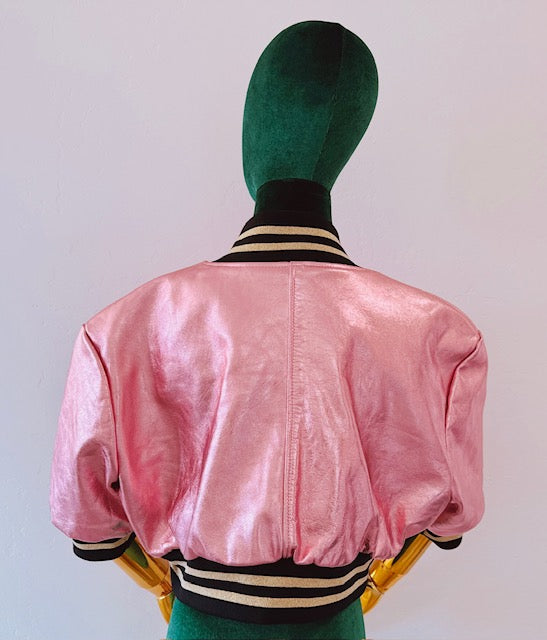 Pink Women Bomber Jacket Real Leather