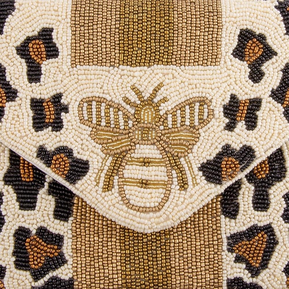 Beige Leopard & Bee crossbody clutch