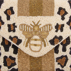 Beige Leopard & Bee crossbody clutch